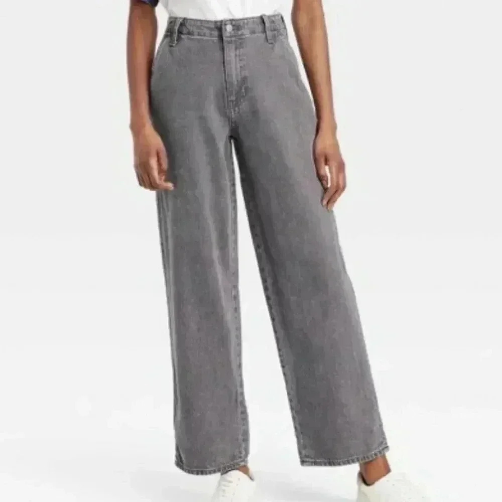Universal Thread Relaxed High Rise Straight Leg Denim Metal Gray sz8 -29…